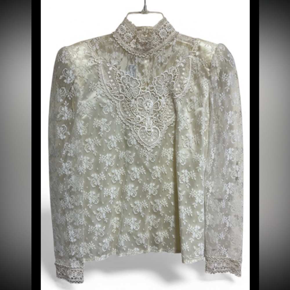 Vintage Scott McClintock blouse Size 10 Lace High Neck Victorian Boho Bridgeton - Picture 3 of 8